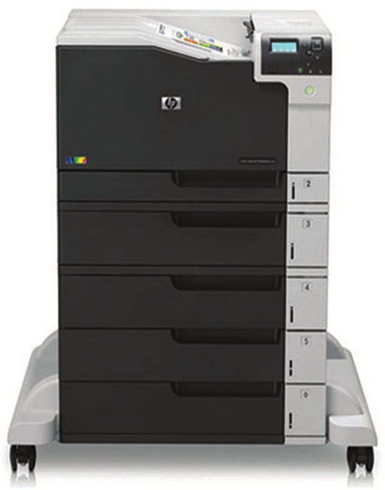 Představení produktu Vyobrazena tiskárna HP Color LaserJet Enterprise M750xh: 1. Horní výstupní zásobník na 300 listů 2. Intuitivní ovládací panel s 4řádkovým barevným displejem 3.
