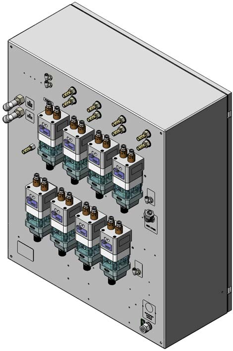 Panel pro automatický systém HDLV èerpadel Prodigy 3 Popis Panel èerpadel obsahuje elektrická a pneumatická zaøízení pro HDLV èerpadla Prodigy pou ívaná s automatickými støíkacími pistolemi Prodigy.