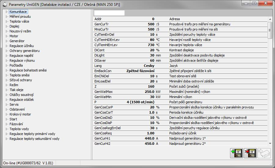 5.2 Parametry Kliknutím na ozubené kolo v základním panelu jednotky (nebo zvolením položky Parametry v menu daného za ízení