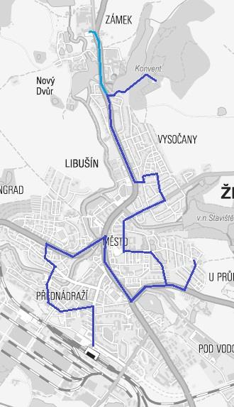 Návrh změny linkového vedení MHD Žďár nad Sázavou (stav k 1.7.2014) - 13 - Linka 6: tam: Nádraží Brodská, obch.