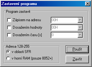 WinIDE51- debugger Čtení z EEPROM mimo rozsah, instrukce na xxxxh - stejné jako předchozí chyba. Pomocí tlačítka Ignorovat potlačíme zobrazování daného typu chyby až do příštího překladu programu.