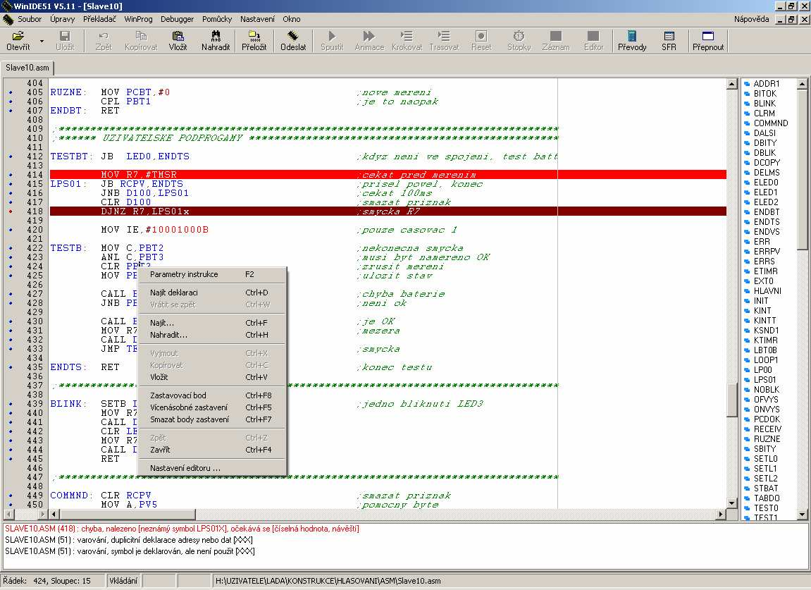 WinIDE51 textový editor 3 Textový editor 3.1 Popis editoru Pro editaci textu se používají příkazy a zkratky obvyklé v systému Windows.