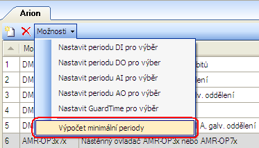 Po dosazení hodnot dostáváme T GD = 2,5 2000 = 5000 ms Jelikož se v síti ARION vyskytují ovladače AMR-OPxx je nutné upravit vypočtenou hodnotu dle tabulky uvedené v kapitole 2.4.