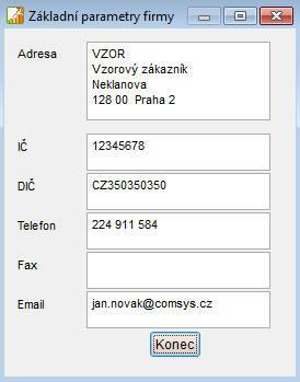 Základní parametry firmy Základní parametry firmy