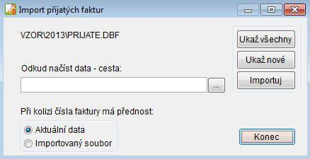 Import přijatých faktur Import přijatých faktur Možnost načíst přijaté faktury ze souboru typu DBF.