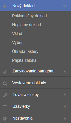 Strana 19 / 84 3.3.1 Základné menu Základné menu, umiestnené vľavo, obsahuje položky pre výber základnej kategórie funkcionality.