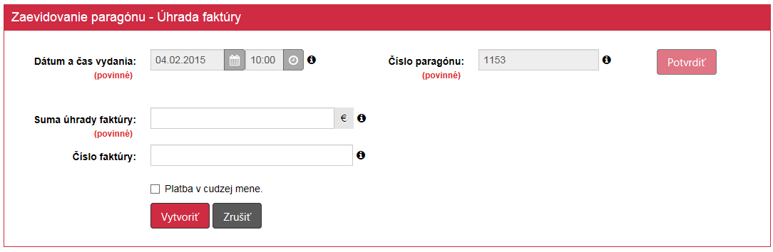 Strana 40 / 84 3.5.2 Úhrada faktúry Postup dodatočného doevidovania úhrady faktúry je veľmi podobný s vytváraním nových dokladov za uhradené faktúry.