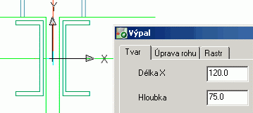 Příklad: Vytvoření výpalu Předpokládejme, že máme následující situaci: Sloup: HEA 200 Složené profily: Dvojité U stojinami k sobě U 220 V rozbalovacím panelu Lišta Úpravy nosníků hlavního panelu