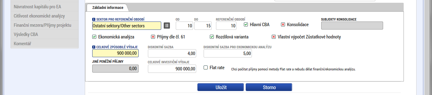 Základní informace II Sektor pro referenční období = vyberte Ostatní sektory. Délka referenčního období je dopočtena systémem dle dat uvedených výše (začátek / konec ref. období).