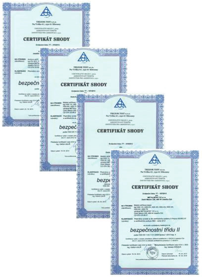 POUŽÍVANÉ MATERIÁLY, CERTIFIKÁTY Všetky trezory, ktoré spoločnosť METALSAFE s.r.o. pradáva, spĺňajú najprísnejšie požiadavky na kvalitu.