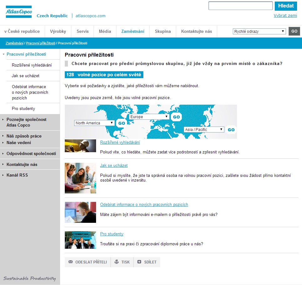 Obrázek 19 Odkaz na kariérní sekci stránek organizace Atlas Copco Zdroj: Atlas Copco Holding. Home. atlascopco.cz [online]. Atlas Copco Holding, 2014c [vid. 2014-05-02, 16:41 CET].