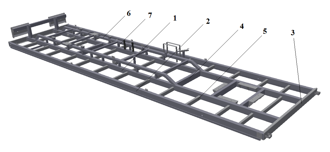 POPIS KONSTRUKCE PŘÍVĚSU 3.2 POPIS STÁVAJÍCÍHO RÁMU Základním nosným prvkem jsou dva podélníky (1) z obdélníkového profilu 160x80x6 mm.