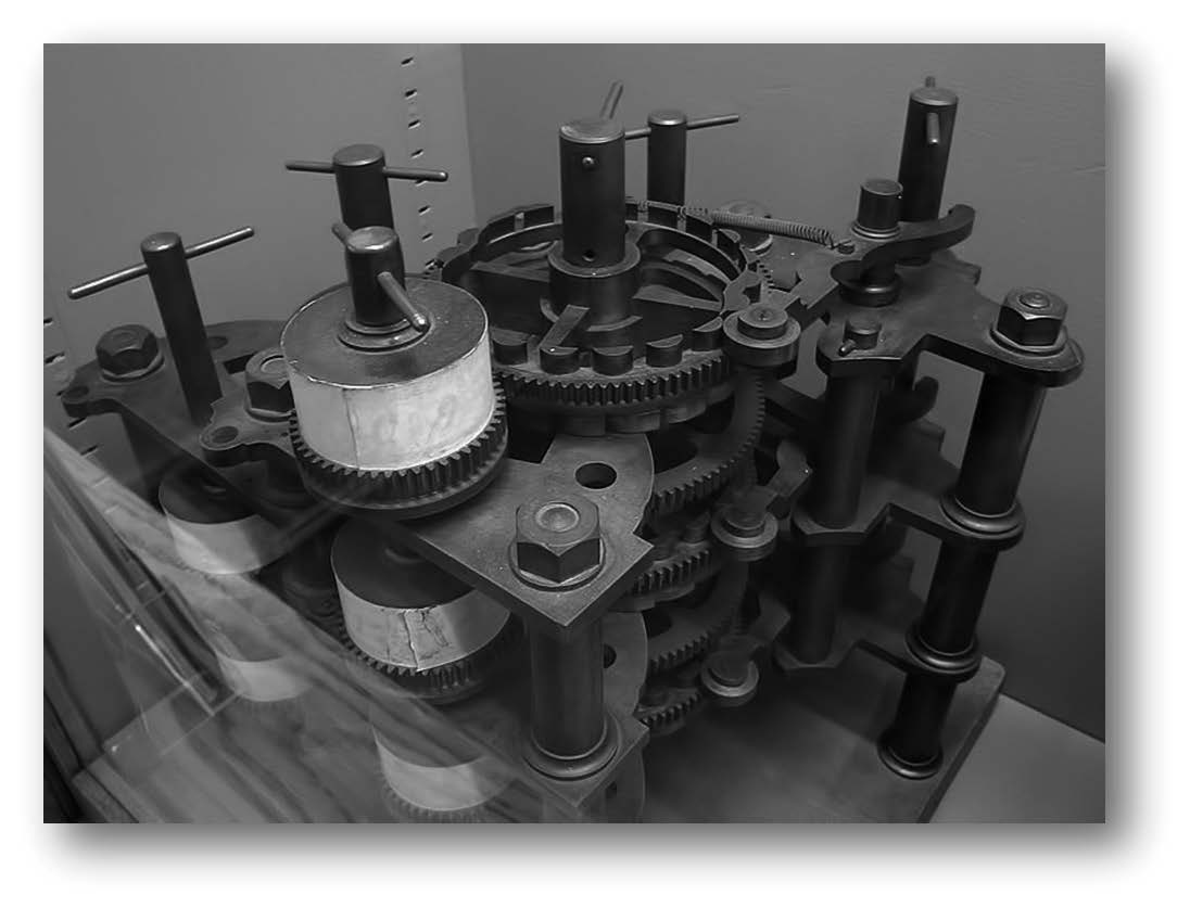 Obr. 26. Část modelu diferenčního stroje, Science Museum, Londýn. Poznámka k obr. 6 a 26: Počítač, který Ch. Babbage navrhl, byl mechanický!