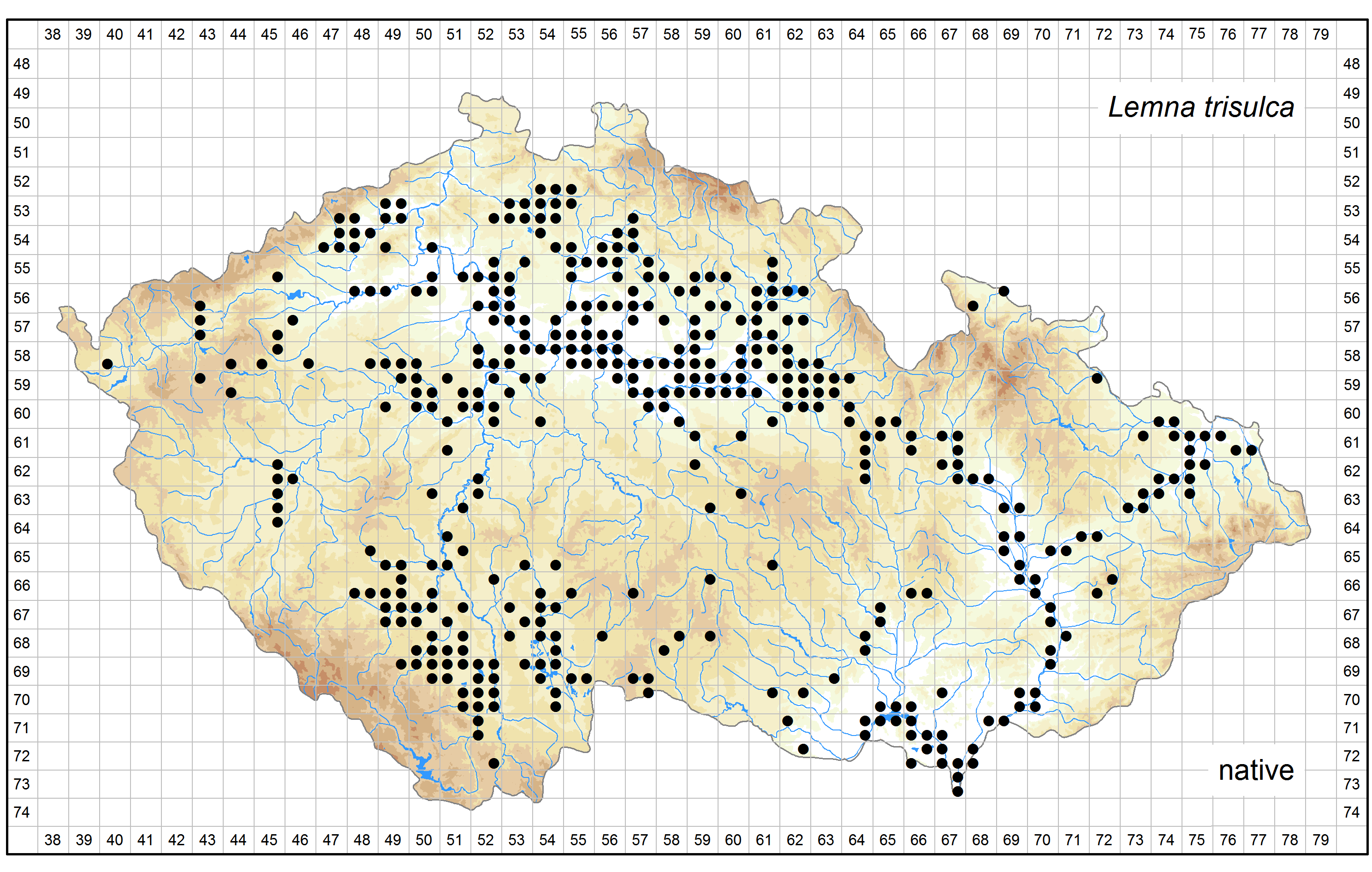 Distribution of Lemna trisulca in the Czech Republic Author of the map: Zdeněk Kaplan Map produced on: 11-11-2016 Database records used for producing the distribution map of Lemna trisulca published