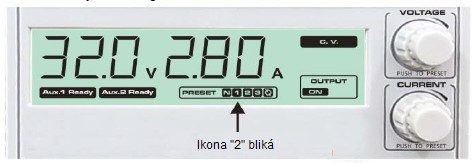 V. Instrukce pro uživatelem přednastavené a cyklické operace Popis ikon PRESET Funkce předvoleb pro hodnoty napětí, proudu, času a cyklů.