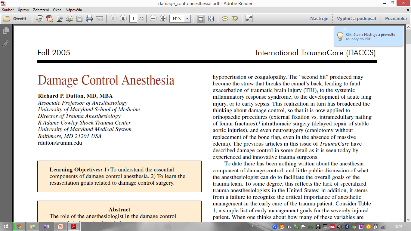 DAMAGE CONTROL ANESTHESIA (DCA) Richard P.