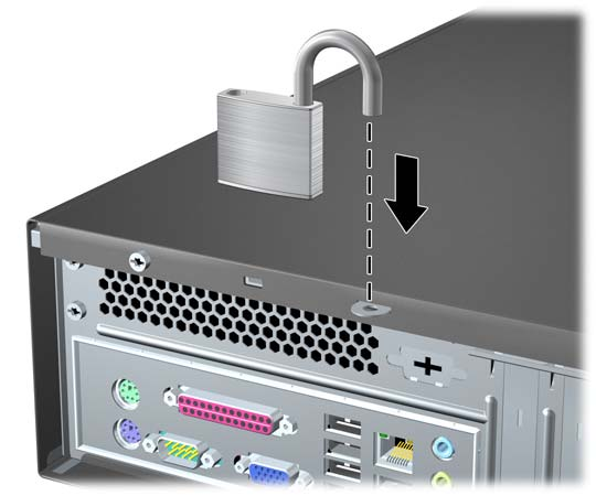 Bezpečnostní kabelový zámek HP/Kensington MicroSaver Obrázek 40 Instalace kabelového