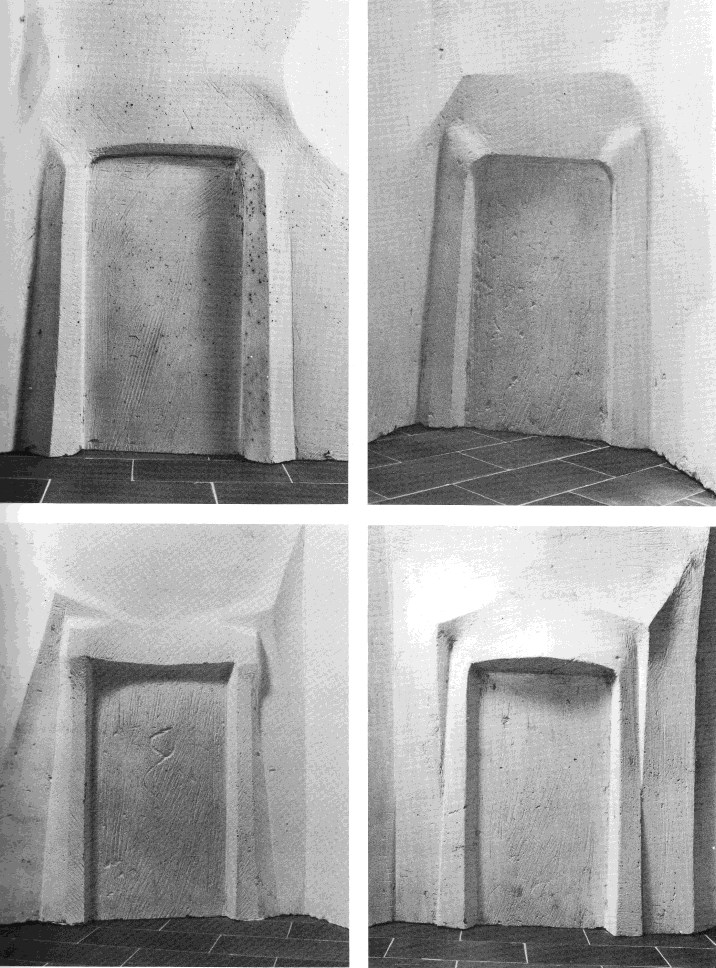 Plasticky živě utvářená vstupní fasáda waldorfské školní budovy v Bernu z roku 1978 (arch. Artur Bieri). Architektonické modely interiérů školy.