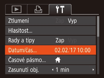 3 Zadejte místní časové pásmo. Stisknutím tlačítek [ ][ ] vyberte domácí časové pásmo. Změna data a času Úpravu zobrazení data a času proveďte následujícím způsobem. 1 Přejděte do režimu přehrávání.