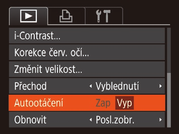 Otáčení snímků 2 Otočte snímek. Podle následujícího návodu můžete měnit orientaci snímků a ukládat je. Stisknutím tlačítek [ ][ ] vyberte snímek.