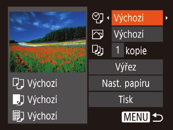 3 Zapněte tiskárnu. 4 Zapněte fotoaparát. Stisknutím tlačítka [ Konfigurace nastavení tisku ] zapněte fotoaparát. 1 Zobrazte obrazovku pro tisk.