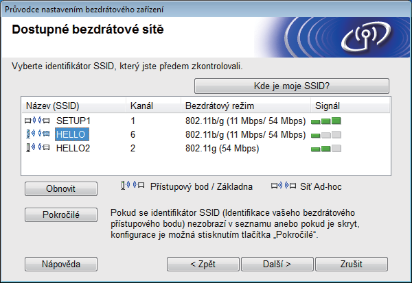 Pro uživtele ezrátového síťového rozhrní f g h i Poku se ojeví orzovk Důležité oznámení, přečtěte si upozornění. Zškrtnutím políčk potvrďte SSID Síťový klíč poté klepněte n tlčítko Dlší.