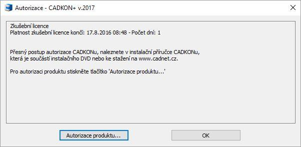 Registrace a autorizace pro jednoho uživatele - softwarová ochrana Instalace CADKONu+ 2017 je chráněna proti nelegálnímu používání softwarovým klíčem - Softlockem.