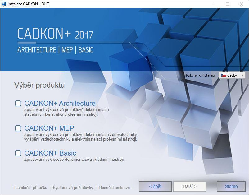 5. V dialogovém panelu Cílové umístění, je možno změnit umístění CADKONu+ na disku počítače. Stisknutím tlačítka Změnit můžete vybrat nebo zadat libovolný adresář.