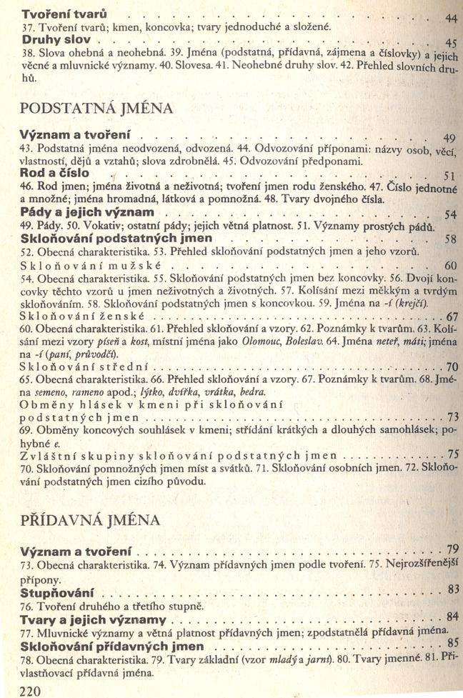 220 T v o ře n í tv a rů...44 37. T v o ř e n í tv a rů ; k m e n, k o n co v k a ; tv a ry je d n o d u c h é a slo žené. D ru h y s l o v...... 38. S lo v a o h e b n á a n e o h e b n á. 39.