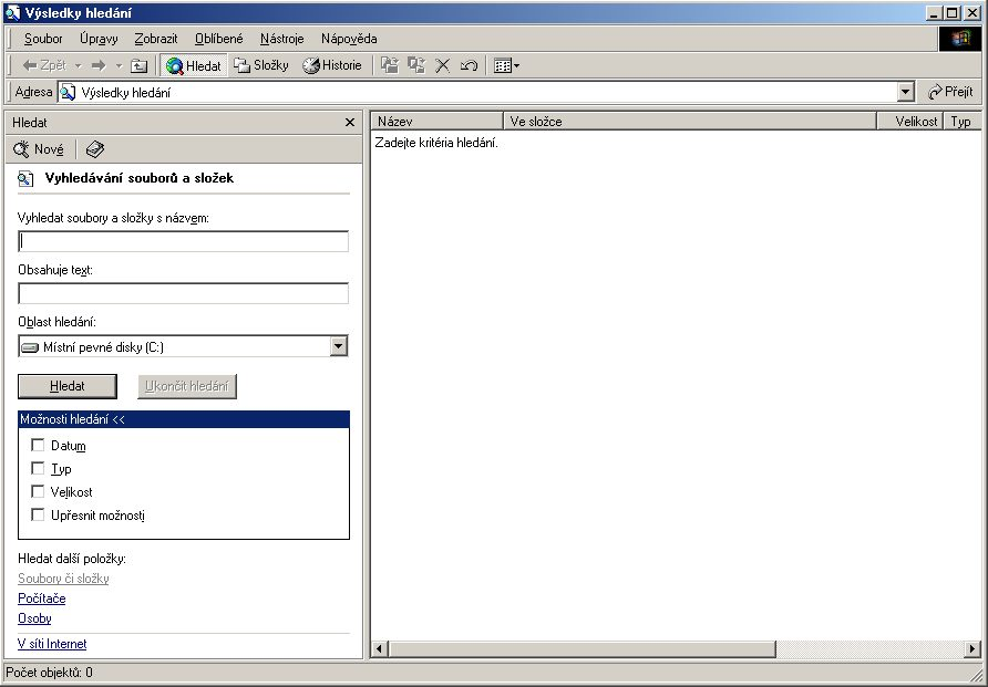 Hledání souborů a složek Soubory a složky mohou být uloženy na různých místech na pevném disku, síťovém disku, disketu, CD-ROMu apod.