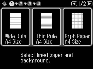 D R & 109 Wybierz format. Vyberte formát. Válasszon formátumot. Vyberte formát. Jeżeli wybierzesz Wide Rule A4 Size, Thin Rule A4 Size, lub Grph Paper A4 Size, przejdź do kroku F.
