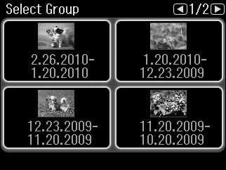 Jeśli na karcie pamięci znajduje się więcej niż 999 zdjęć, zostają one automatycznie podzielone na grupy oraz wyświetlony zostaje ekran wyboru grupy.