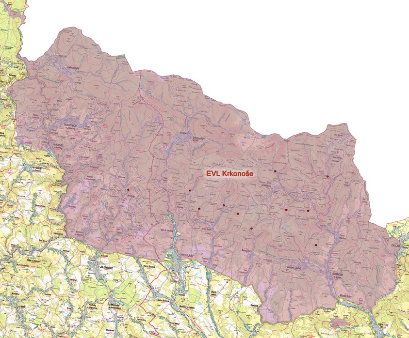 Nové lokality šikouška zeleného, nalezené v roce 2015 Lokality, prozkoumané v roce 2015, kde šikoušek zelený nalezen nebyl Dříve nalezené lokality šikouška zeleného