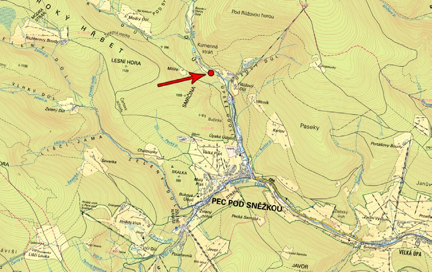 24. Pec pod Sněžkou, Úpa, Obří Důl Charakteristika lokality Pec pod Sněžkou, Úpa, Obří Důl Autor a datum nálezu Š. Koval, 15. 9.