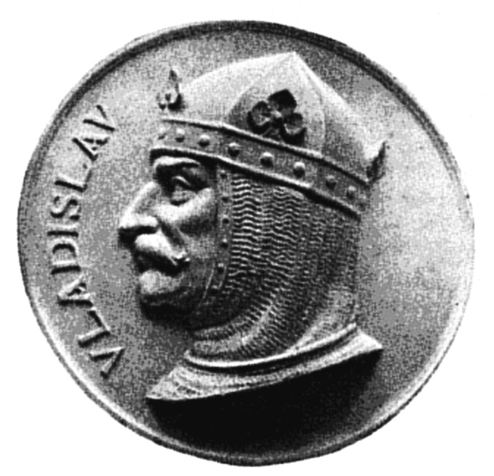 Antonín Popp (1850 1915): Fiktivní podoba knížete Vladislava II. (krále Vladislava I.) v souboru medailonů českých panovníků nad oblouky arkád prvního patra v budově pražského Národního muzea.