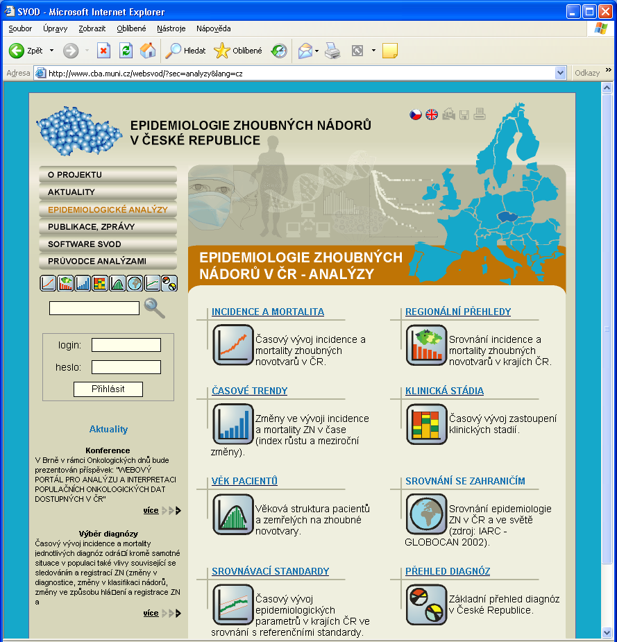 Portálov lové řešení analýzy dat NárodnN rodního onkologického registru ČR About project News Epidemiological analyses Publications, reports Software SVOD Analytic tools tutorial www.svod.