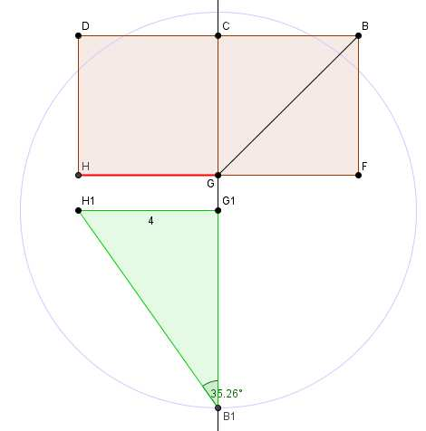 tím určit hledanou odchylku. Víme, že délka úsečky GH = 4 cm, úsečka BG je úhlopříčkou čtverce o hraně a = 4 cm.