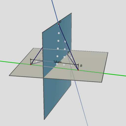 19. Je dán pravidelný čtyřstěn ABCD o hraně délky a = 7 cm. Určete konstrukčně i početně vzdálenost přímek AB a CD. Řešení v Cabri Na čtyřstěnu si vyznačíme zadané přímky.