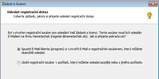 14 Provedení instalace Allplan 2015 8 Zvolte si, jak chcete odeslat registrační soubor a klikněte na Další >. Emailový program odstartovat... Bude vytvořen a uložen soubor registrace register.txt.