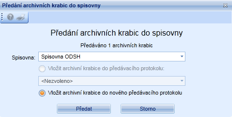 Popis Rok vyřízení Rok skartace Spisový znak Skartační znak Vlastník Spisový uzel Ikony panelu nástrojů: Zobrazení detailu záznamu - provede zobrazení detailu dokumentu Změna údajů záznamu - umožní