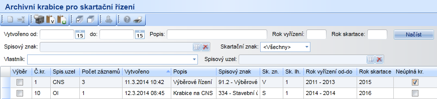 Účel účel zapůjčení Archivní krabice obsahující zapůjčený dokument/ spis je označena jako neúplná. Nelze jeden dokument/ spis zapůjčit vícekrát najednou.