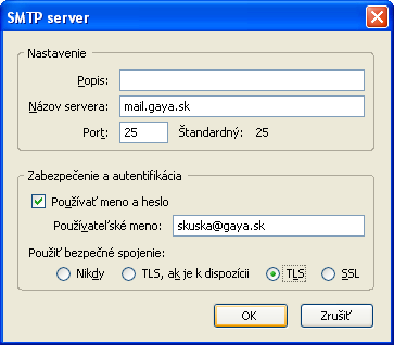 Klikneme v strome na ľavej strane okna na možnosť Server pre odosielanie pošty (SMTP). Klikneme na našu mailovú adresu a následne na tlačidlo Upraviť.