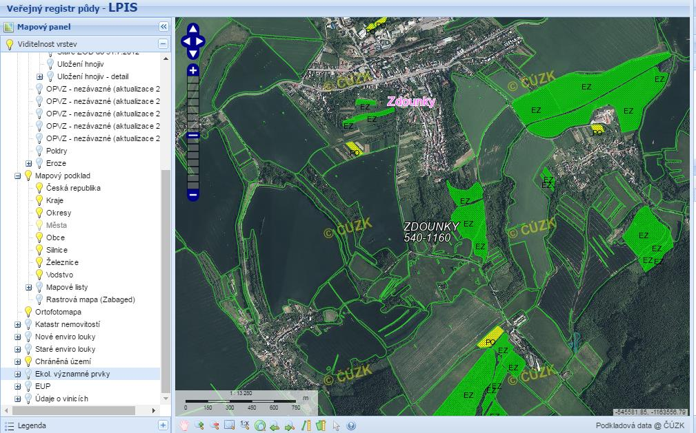 Příloha 3: Obrázek Veřejný registru půdy LPIS okolí