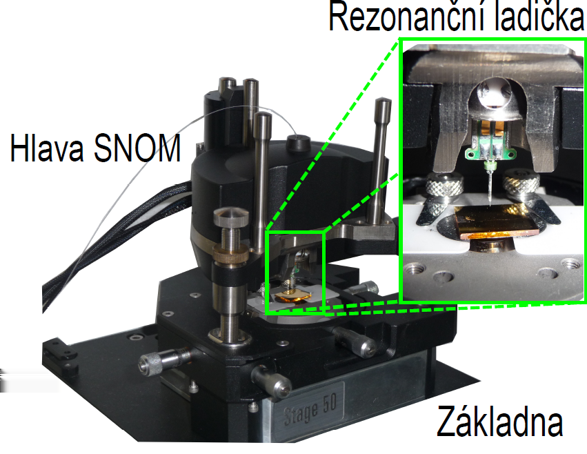 (a) (b) Obrázek 5.1: (a) Celkový pohled na experimentální aparaturu. SNOM NT-MDT NTEGRA Solaris je instalován na invertovaný optický mikroskop Olympus IX71.