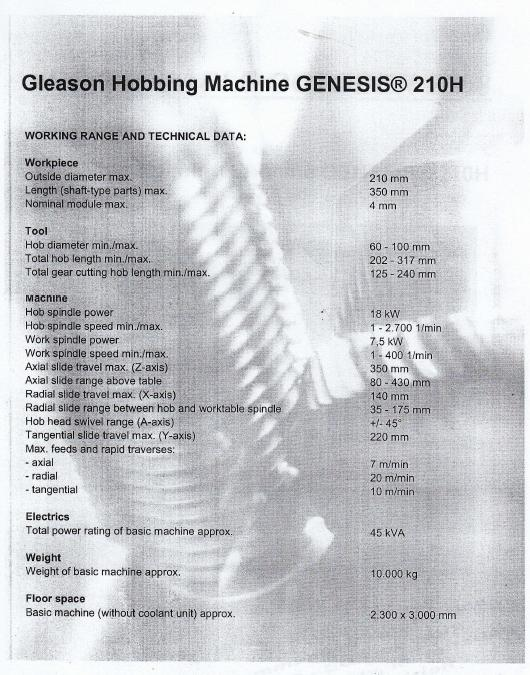 PŘÍLOHY 15 (2/2) Technická data o frézce CNC Gleason Pfauter Genesisc 210 H (2/2).