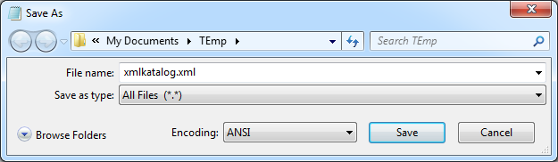 Strana 66 / 91 as type Všetky typy (*.*)/All (*.*). Nazvite si súbor ľubovoľne, pričom za názov doplňte.xml. Nastavte Kódovanie/Encoding na ANSI. Potvrďte uloženie. 3.7.4.