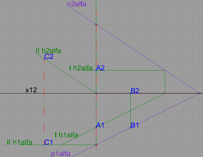 Sestrojené rovnoběžky ustříhneme podle potřeby pomocí základnici, resp. na stopě roviny., aby končily na Řešení příkladu 1a) vidíme na následujícím obrázku.