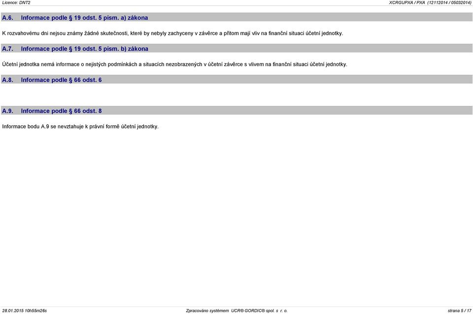 jednotky. A.7. Informace podle 19 odst. 5 písm.