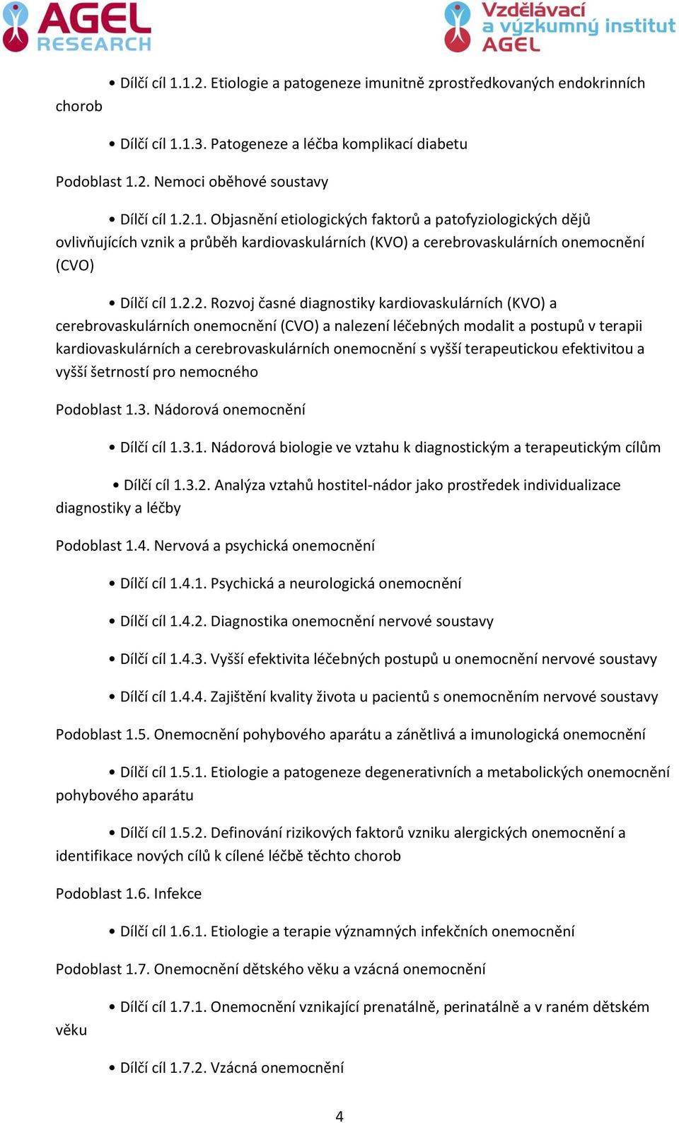 vyšší terapeutickou efektivitou a vyšší šetrností pro nemocného Podoblast 1.3. Nádorová onemocnění Dílčí cíl 1.3.1. Nádorová biologie ve vztahu k diagnostickým a terapeutickým cílům Dílčí cíl 1.3.2.