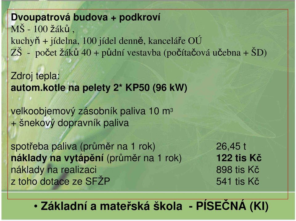 kotle na pelety 2* KP50 (96 kw) velkoobjemový zásobník paliva 10 m 3 + šnekový dopravník paliva spotřeba paliva